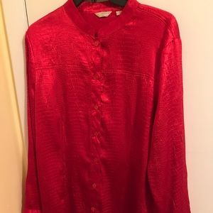 Bright red formal duster by Erin. Great for Christmas!